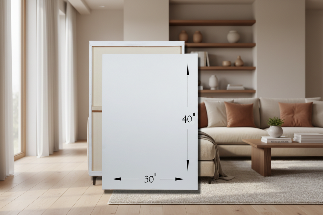 a 30 inch by 40 inch Genie Canvas in a living room setting