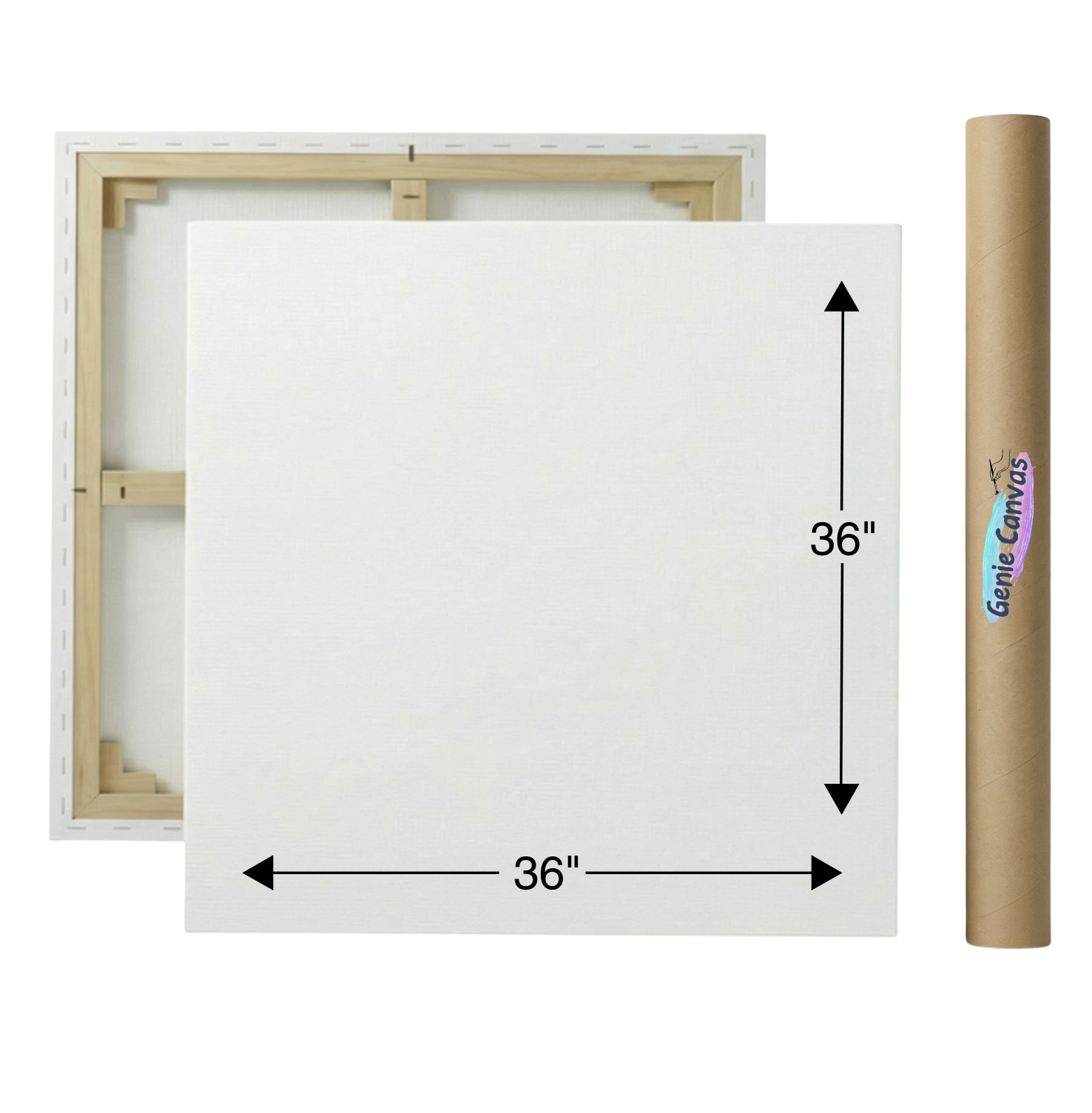 White canvas with gold frame and dimensions on a white background