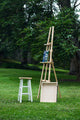 wooden stand and wooden stool with canvas stand together with canvas
